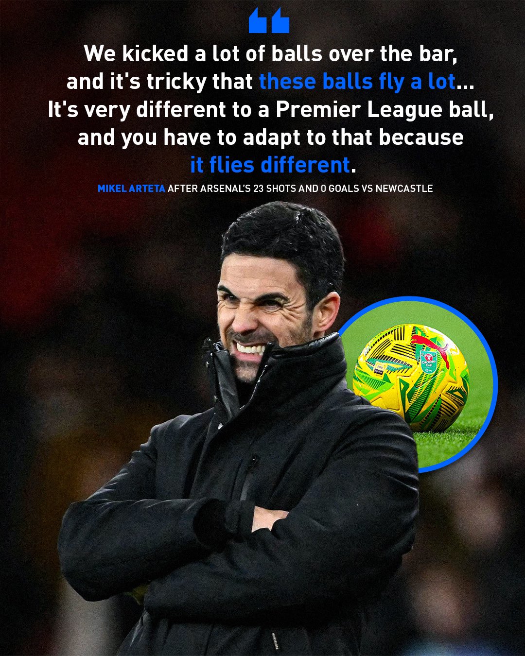  首回合稱不適應(yīng)比賽用球，紐卡球迷嘲諷塔帥：這肯定又是球的問題