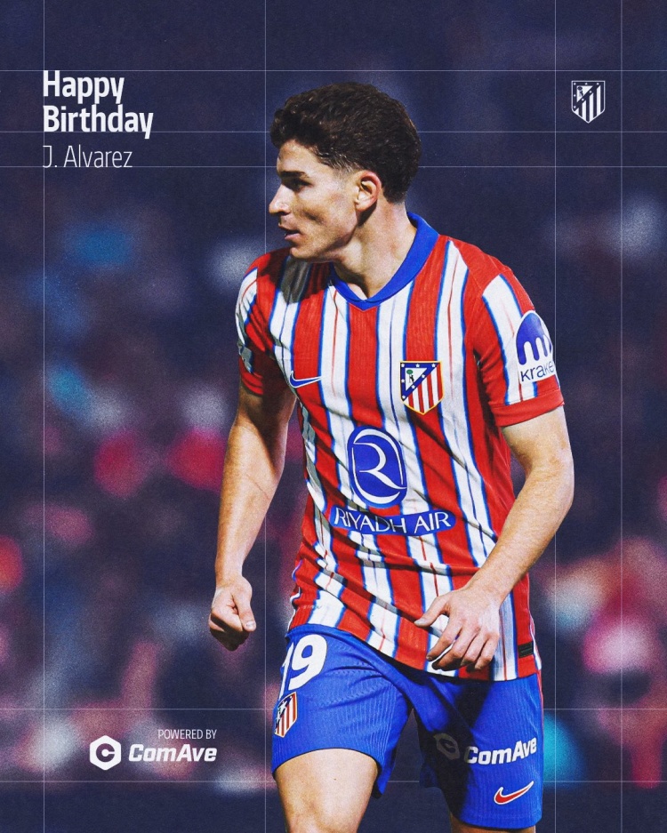  馬競(jìng)官方祝阿爾瓦雷斯25歲生日快樂，球員加盟以來33場(chǎng)16球3助