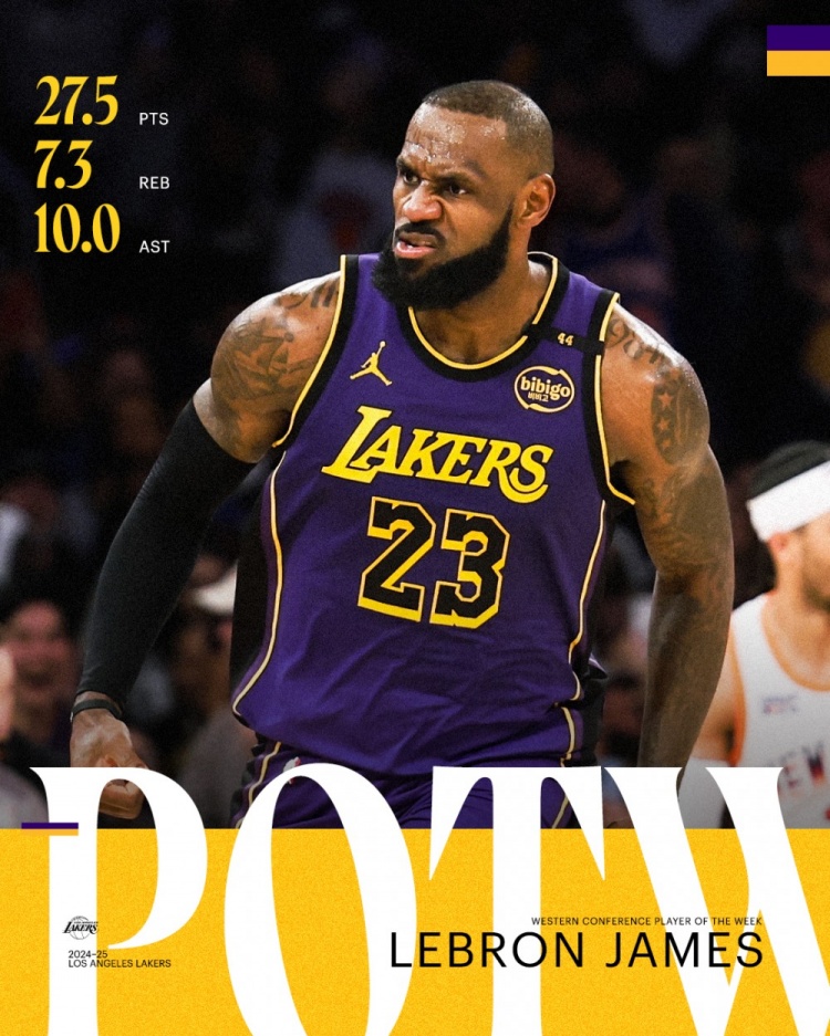  湖人官方發(fā)布海報(bào)：這可是40歲！本周西部最佳——詹姆斯！