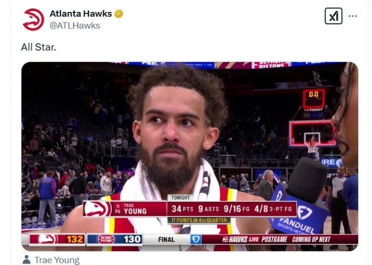  眼神堅(jiān)毅！老鷹官推曬特雷-楊采訪照：他是全明星！