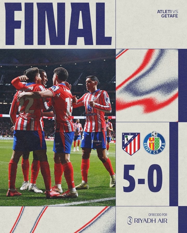  馬競在主場國王杯八強(qiáng)戰(zhàn)后單場進(jìn)球5+，上次做到還是1965年