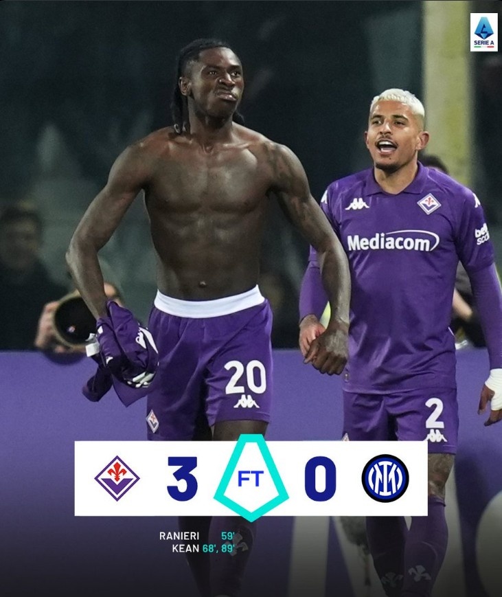  效率完勝！佛羅倫薩3-0國米全場數(shù)據(jù)：射門10-11，射正6-2