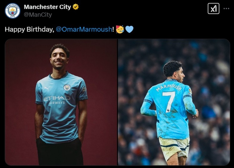  馬爾穆什迎26歲生日，曼城官推曬照為其送上生日祝福