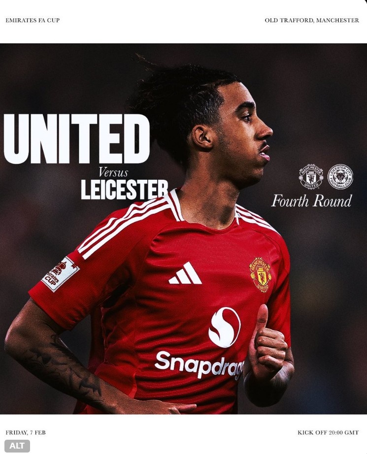  曼聯(lián)官推曬足總杯對陣萊斯特城海報：衛(wèi)冕之路繼續(xù)