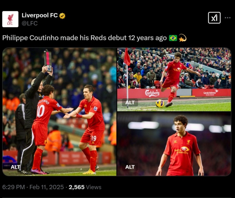  利物浦紀念庫鳥首秀12周年，5年生涯201場54球43助&1.35億歐離隊