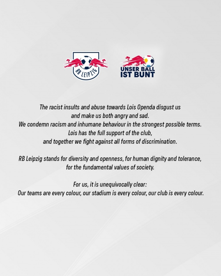  奧蓬達(dá)遭種族歧視，萊比錫譴責(zé)：全力支持奧蓬達(dá)，會(huì)對(duì)抗所有歧視