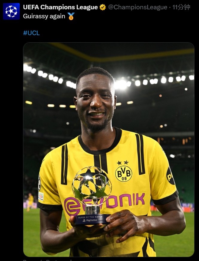  傳射建功助客場大勝！官方：吉拉西當(dāng)選多特vs葡體全場最佳