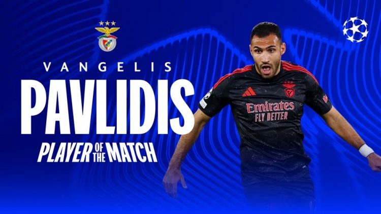  打進制勝球！歐冠官方：帕夫利季斯當選摩納哥vs本菲卡全場最佳