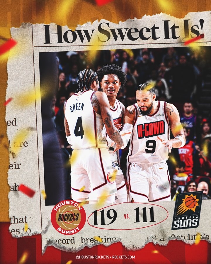  主場射日！火箭官方曬贏球海報 杰倫-格林、阿門、狄龍登上封面