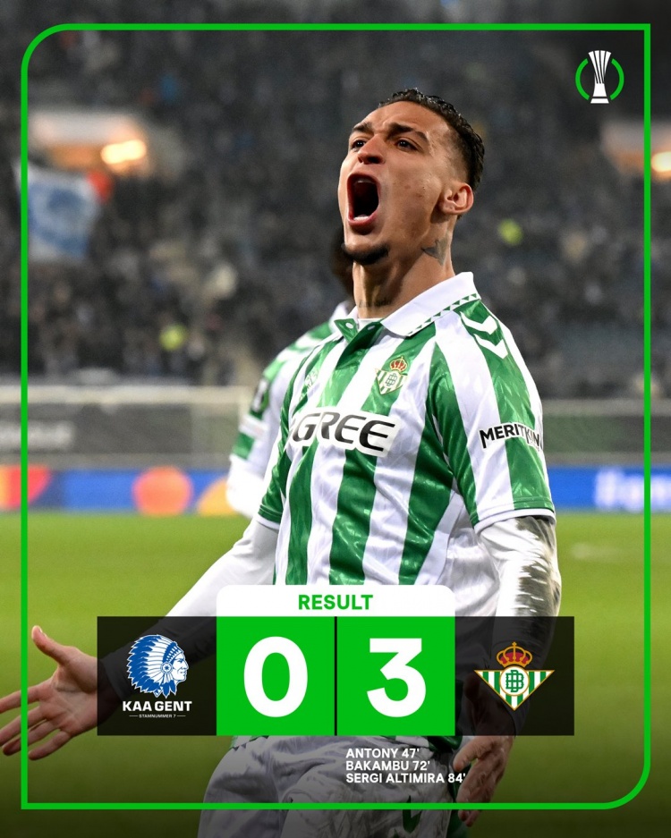  歐協(xié)聯(lián)貝蒂斯客場3-0根特，安東尼破門+策動進球&巴坎布傳射