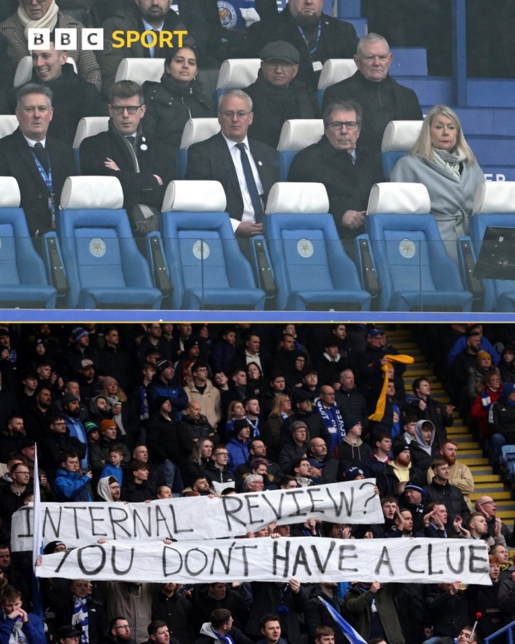  萊斯特城球迷拉橫幅抗議高層：自糾自查？你們根本不知道