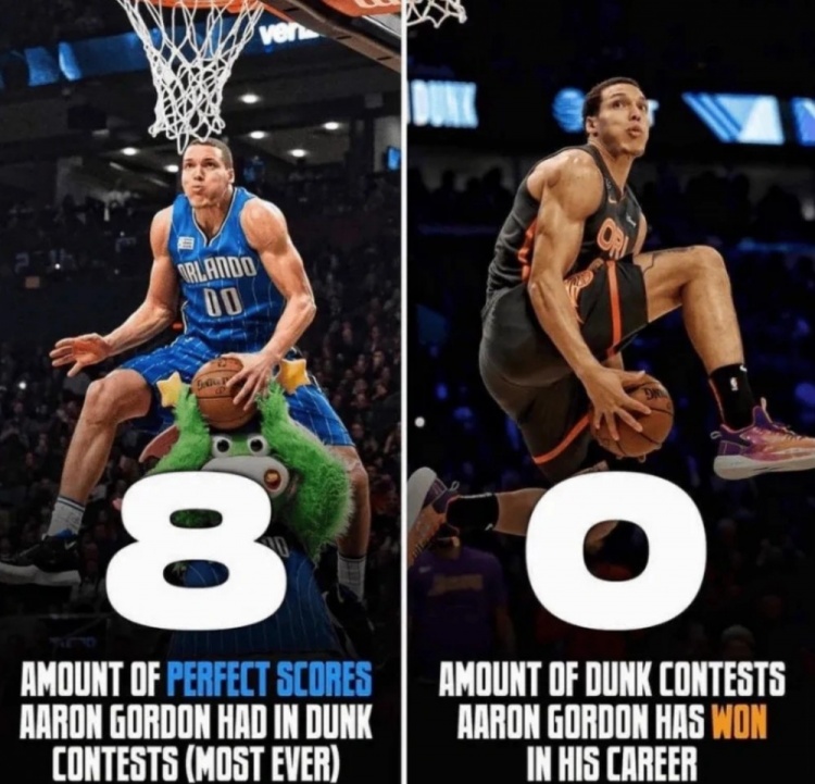 無(wú)冕之王！阿隆-戈登3次參加扣籃大賽8次得50分 但沒(méi)拿到過(guò)扣籃王
