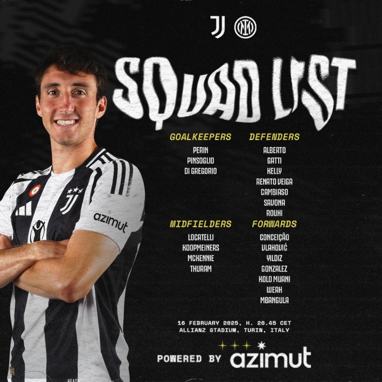  尤文國家德比大名單：穆阿尼、孔塞桑、坎比亞索在列，路易斯缺席