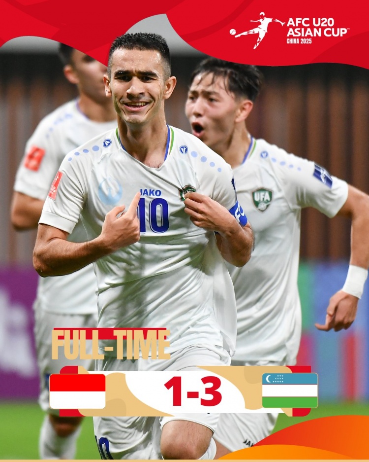  烏茲別克斯坦U20隊(duì)3-1印尼U20隊(duì)兩連勝晉級8強(qiáng)，印尼U20隊(duì)出局