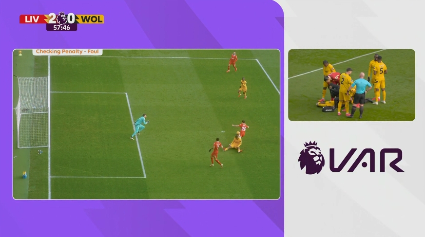  沒有點球！若塔禁區(qū)內(nèi)倒地，西蒙-胡珀第一時間判點VAR介入取消