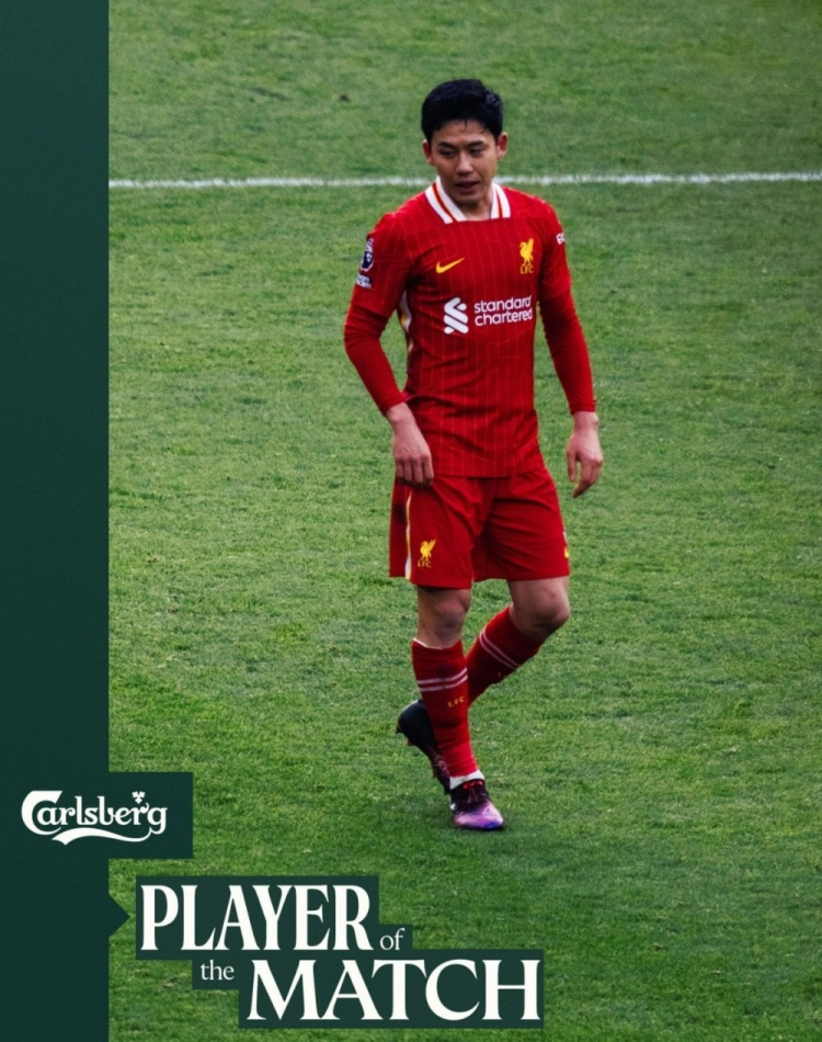 定海神針！利物浦官方：遠(yuǎn)藤航當(dāng)選2-1狼隊隊內(nèi)最佳球員