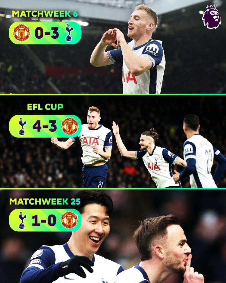  單賽季各項賽事三殺曼聯(lián)！熱刺上次做到還是1989-90賽季