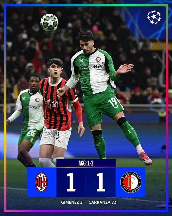  費(fèi)耶諾德歐戰(zhàn)歷史首次開(kāi)場(chǎng)1分鐘丟球，近25年來(lái)首進(jìn)歐冠16強(qiáng)