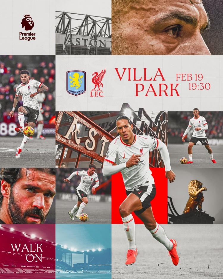  利物浦發(fā)布對(duì)陣維拉海報(bào)：范迪克、薩拉赫、阿諾德、迪亞斯出鏡