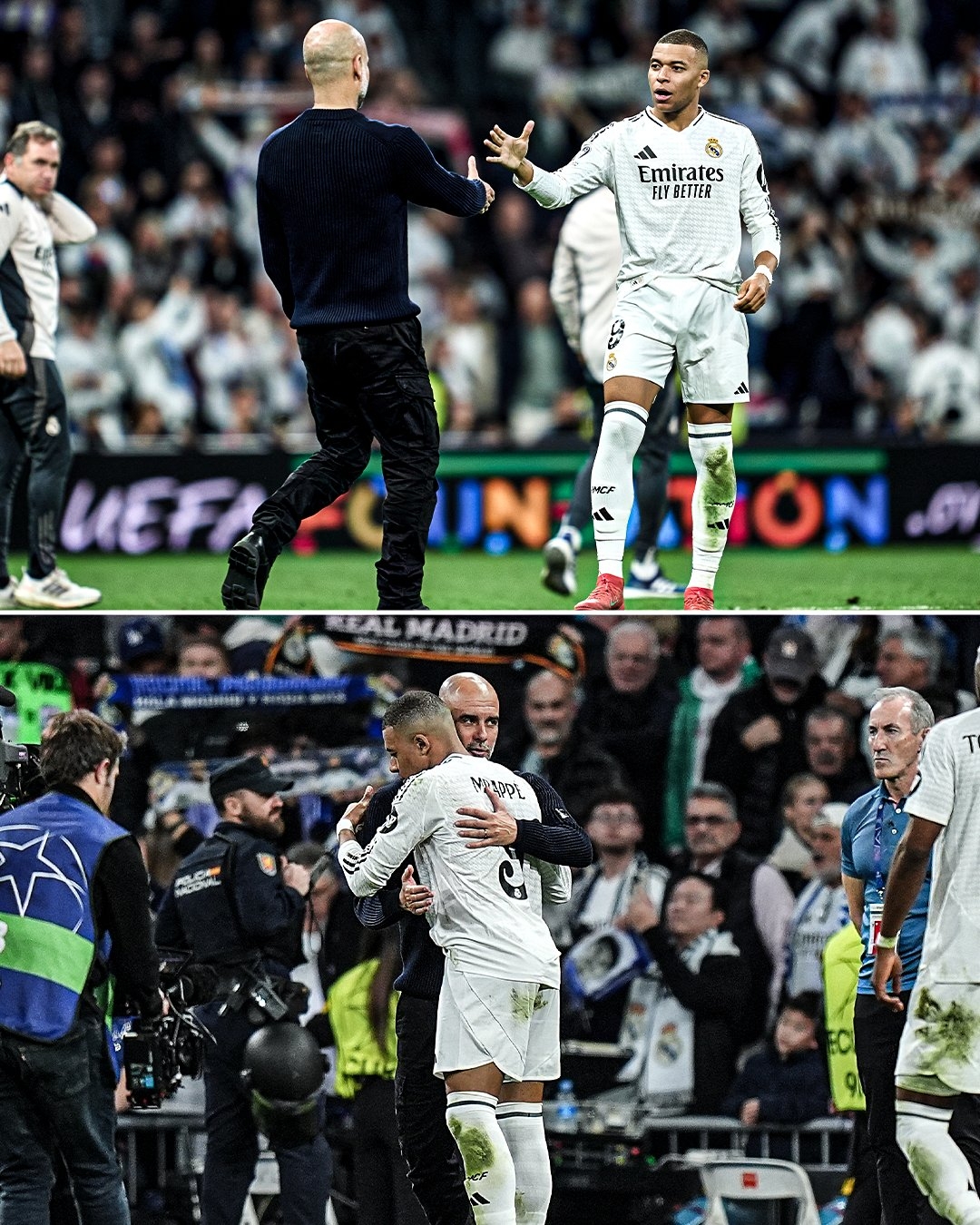  帽子戲法射落藍(lán)月亮！姆巴佩賽后與瓜迪奧拉握手擁抱