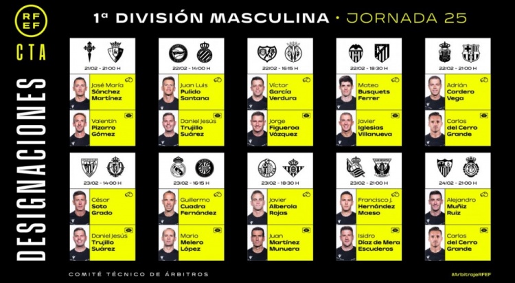  西甲第25輪裁判安排：維加執(zhí)法巴薩客戰(zhàn)拉帕，費爾南德斯主裁皇馬