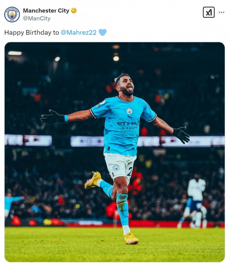  曼城祝馬赫雷斯34歲生日快樂(lè)，球員為藍(lán)月亮出戰(zhàn)236場(chǎng)78球56助