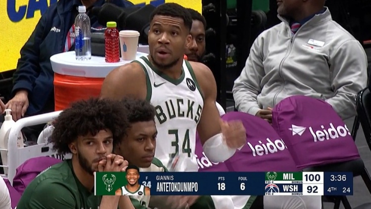  有點(diǎn)懵！字母哥今日出戰(zhàn)19分鐘犯滿離場(chǎng) 吃帽后被吹第6犯