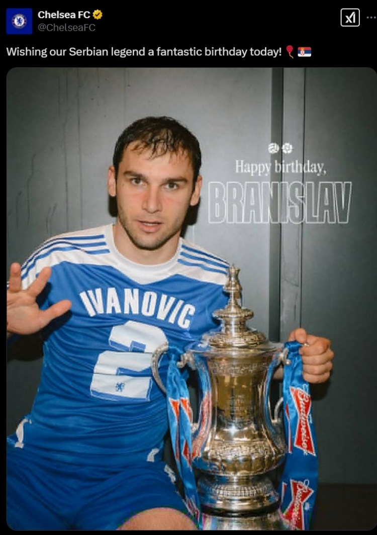  昔日帶刀后衛(wèi)，切爾西官方祝伊萬諾維奇41歲生日快樂