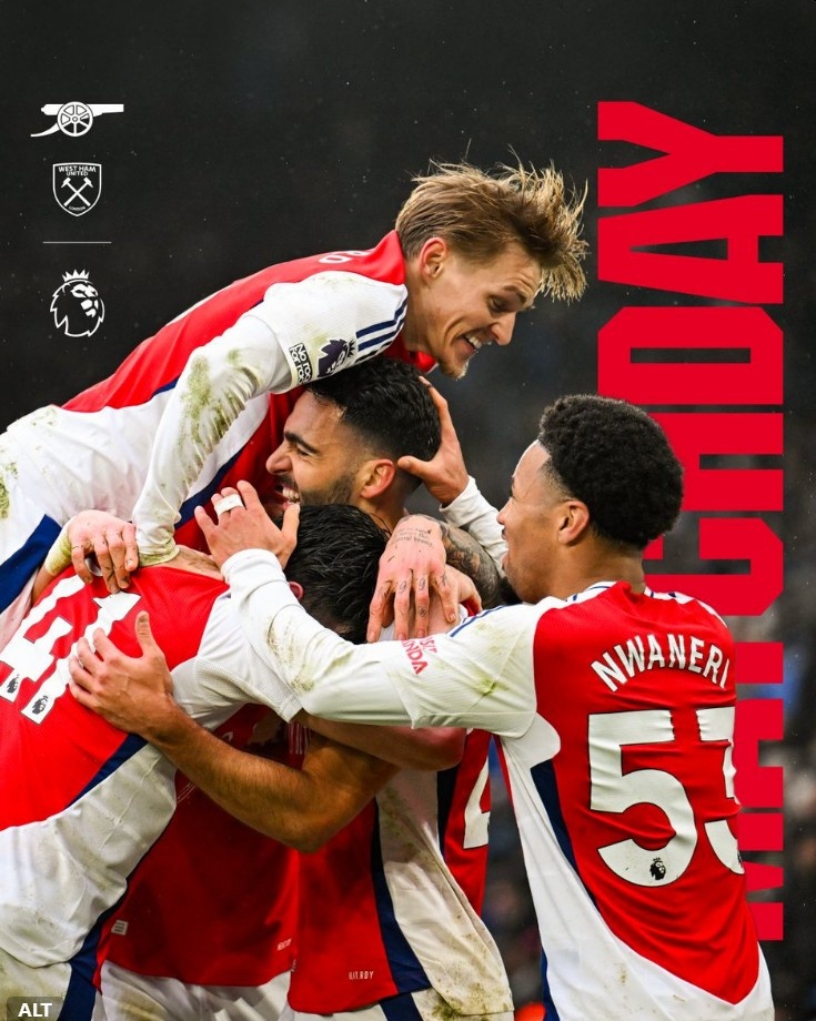  沖擊英超四連勝！阿森納官推發(fā)布本輪英超對陣西漢姆海報