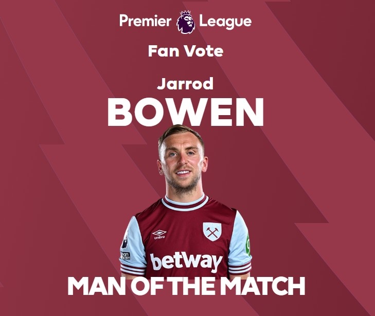  打進制勝球！官方：鮑文當選西漢姆1-0阿森納球迷票選全場最佳