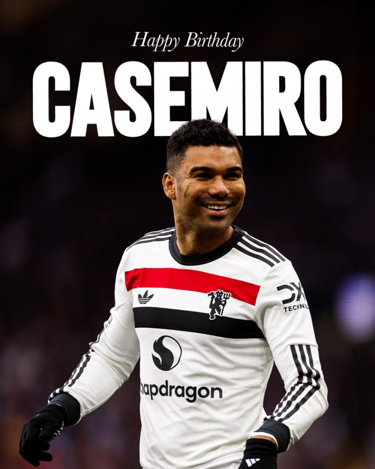  曼聯(lián)祝卡塞米羅33歲生日快樂，球員加盟至今出戰(zhàn)109場15球9助