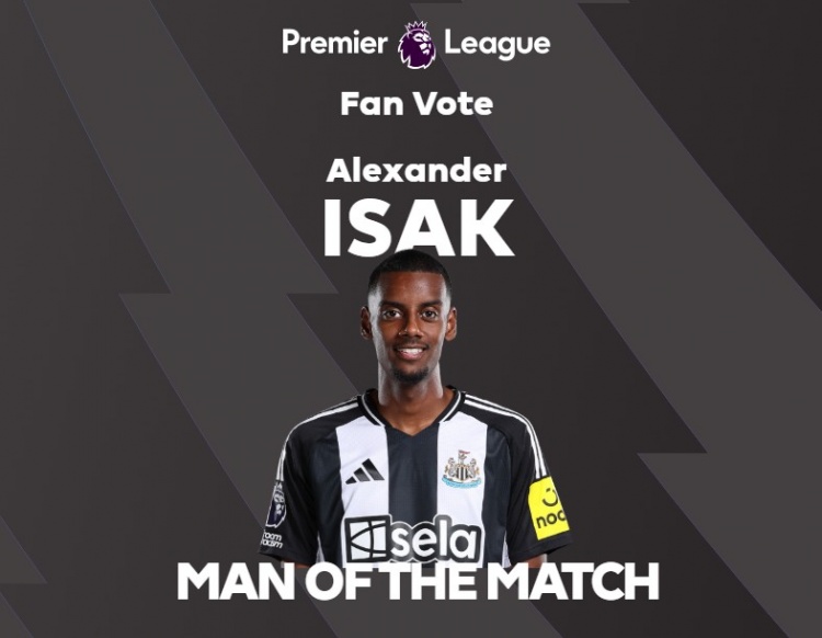  梅開(kāi)二度！英超官方：伊薩克當(dāng)選紐卡4-3森林球迷票選全場(chǎng)最佳
