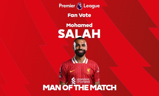  實至名歸！官方：薩拉赫當(dāng)選曼城0-2紅軍全場最佳，本場傳射建功