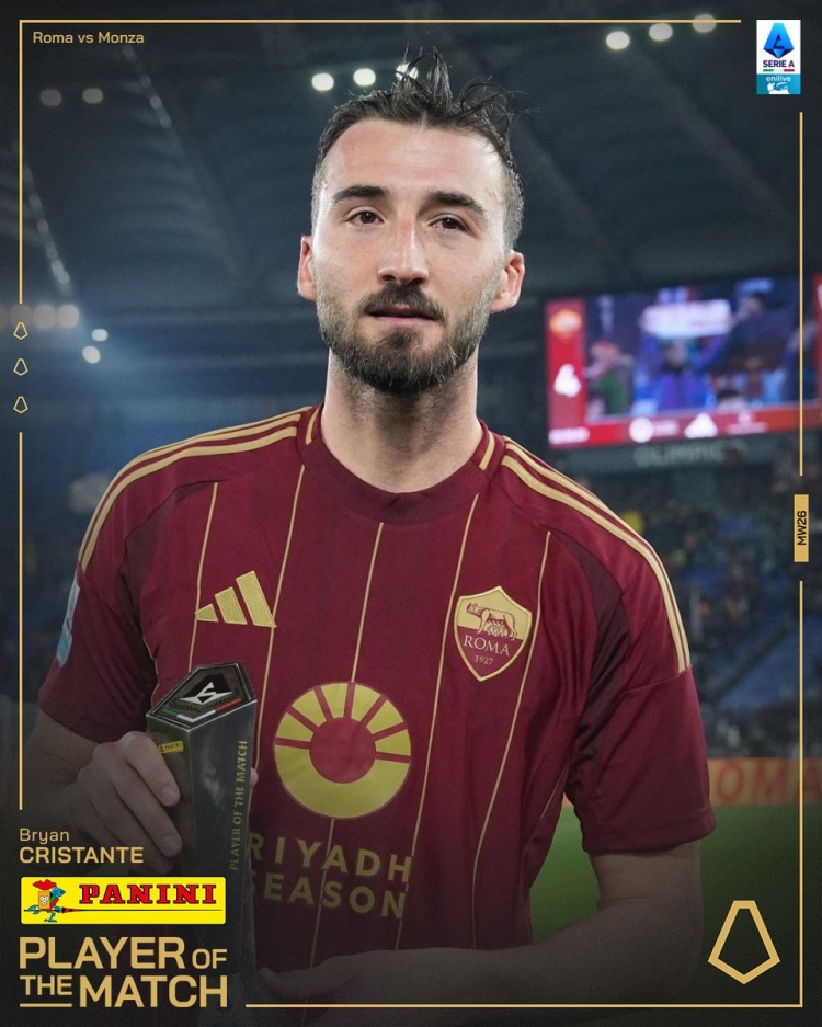  傳射建功！克里斯坦特當(dāng)選羅馬4-0蒙扎全場(chǎng)最佳球員