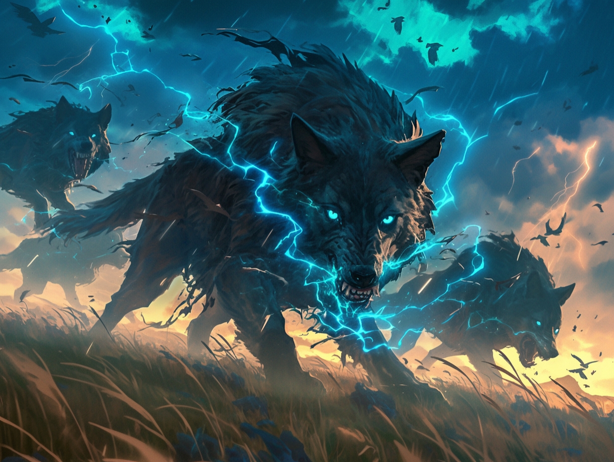 【AI繪圖】撕裂蒼穹！狼群化身雷電主宰~