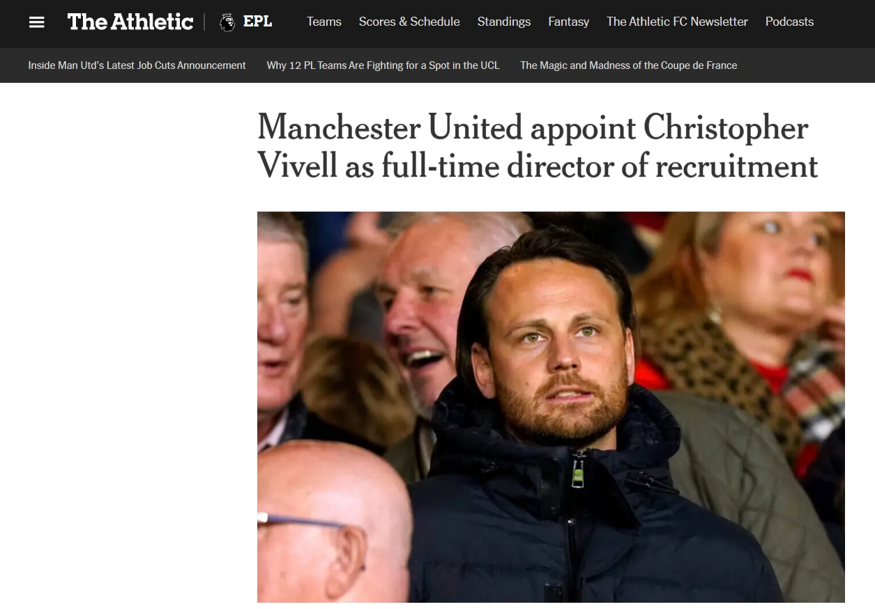  TA：曼聯(lián)任命維維爾為全球招募總監(jiān)，合同中包含減薪條款