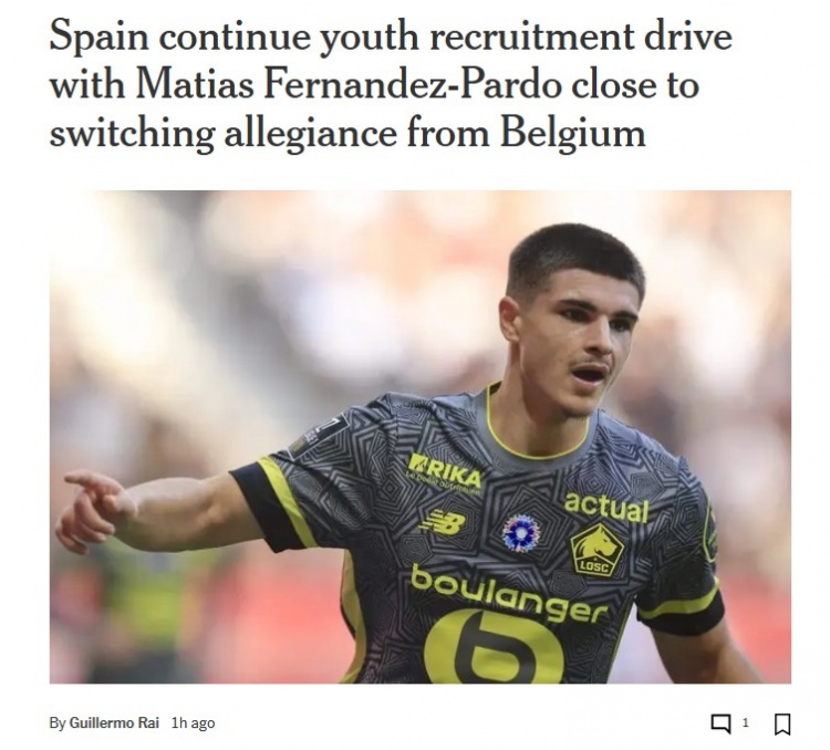  TA：西足協(xié)招募里爾20歲中鋒帕爾多，后者將不再效力比利時隊