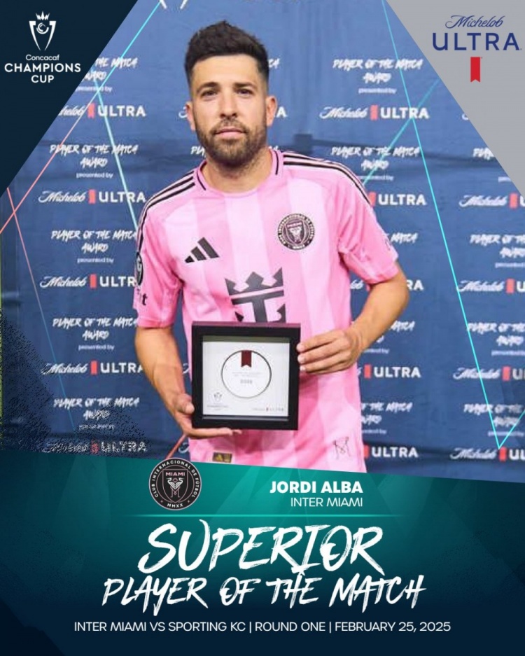  貢獻(xiàn)1次助攻，阿爾巴當(dāng)選邁阿密國(guó)際3-1堪薩斯城全場(chǎng)最佳球員