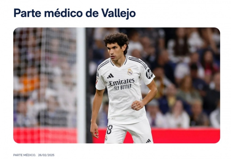  本賽季僅出場10分鐘，皇馬官方：巴列霍左腿股二頭肌拉傷