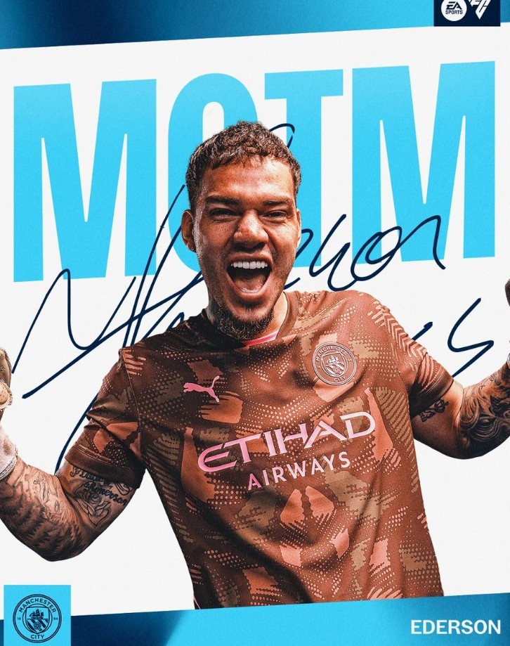  6次撲救完成零封，官方：埃德森當(dāng)選曼城1-0熱刺隊(duì)內(nèi)最佳球員