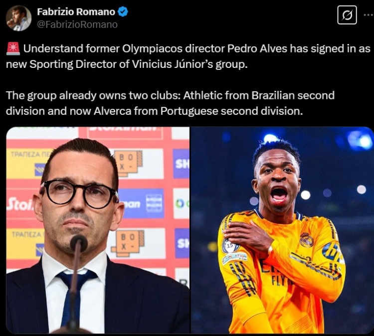  羅馬諾：佩德羅-阿爾維斯與維尼修斯團(tuán)隊簽約，出任體育總監(jiān)
