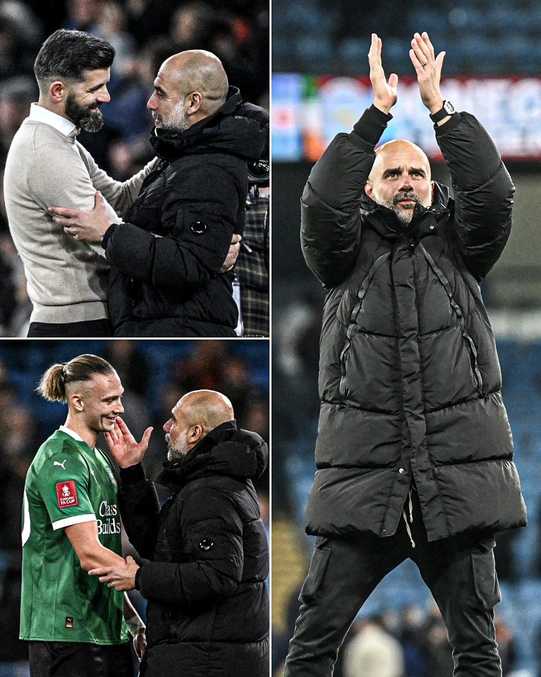  擊敗普利茅斯后瓜迪奧拉問候?qū)κ纸叹毢颓騿T，并致謝了客隊球迷