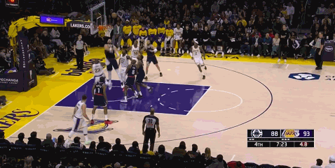  湖人一個(gè)回合搶下3個(gè)前場(chǎng)籃板 最終詹姆斯底角不辱使命三分命中