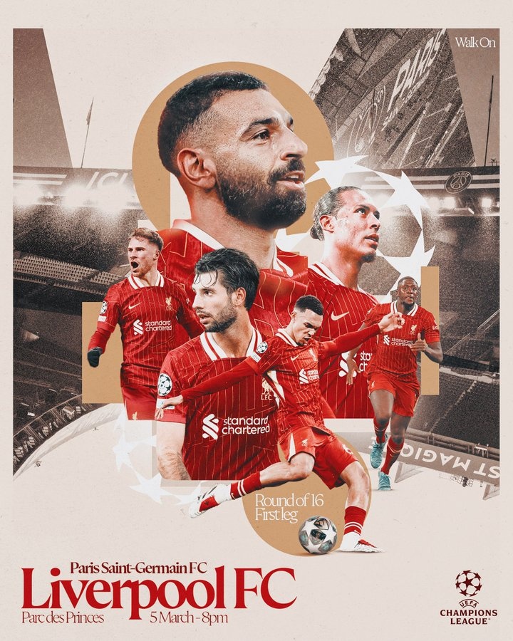  利物浦曬海報(bào)預(yù)熱歐冠客戰(zhàn)巴黎，薩拉赫C位