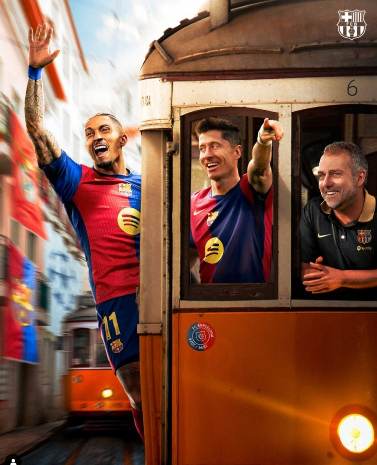  本賽季曾5-4險(xiǎn)勝，巴薩發(fā)布對(duì)本菲卡海報(bào)：萊萬(wàn)、拉菲尼亞出鏡