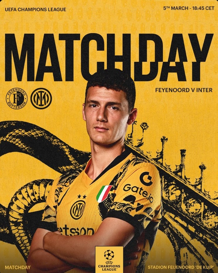  國(guó)米發(fā)布本輪歐冠對(duì)陣費(fèi)耶諾德海報(bào)，帕瓦爾單人出鏡