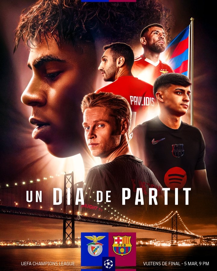  巴薩曬海報(bào)預(yù)熱與本菲卡比賽，亞馬爾、德容、佩德里出鏡