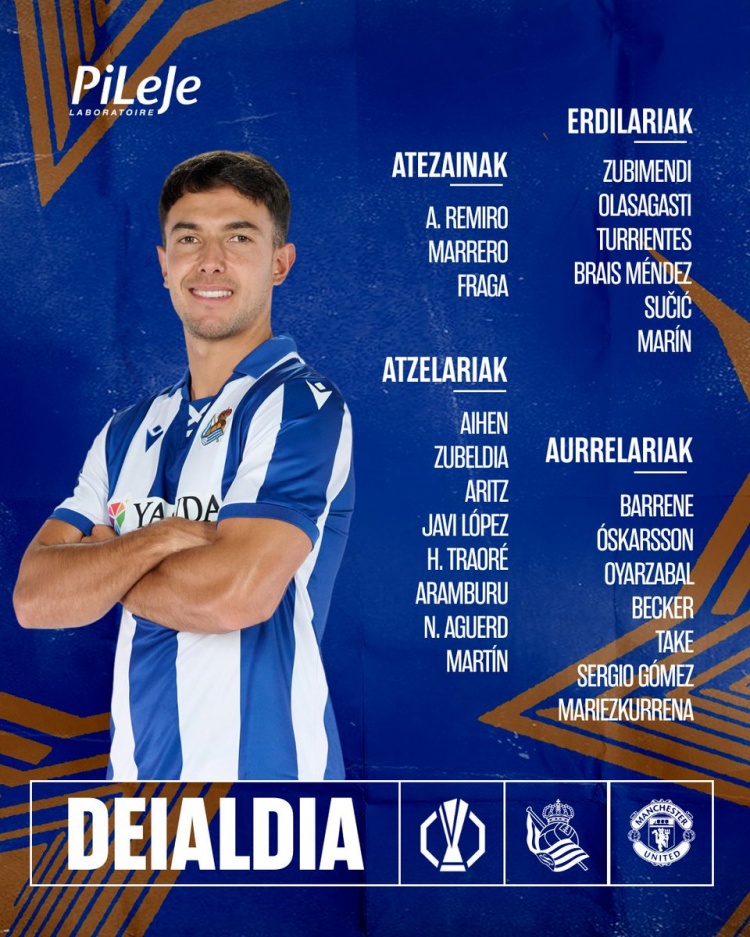  皇社歐聯(lián)戰(zhàn)曼聯(lián)名單：祖比門迪、奧亞薩瓦爾、久保建英在列