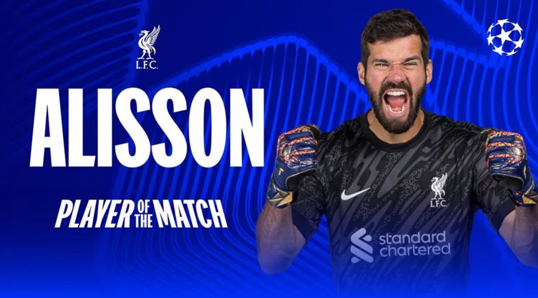  9次撲救力保球門不失，官方：阿利森當選利物浦1-0巴黎全場最佳