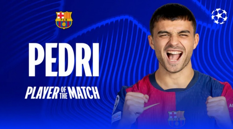  大師級發(fā)揮！歐冠官方：佩德里當選巴薩1-0本菲卡全場最佳球員